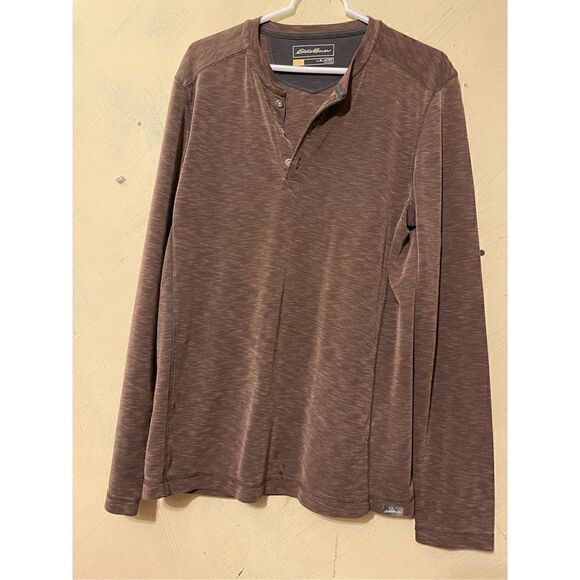 Eddie Bauer Men’s Brown Shirt M Active Long Sleeve Contour Performance Henley - Picture 3 of 8